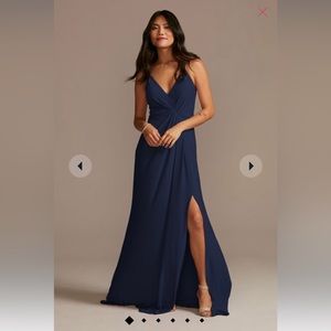 David’s bridal jersey a-line bridesmaid dress with knot detail - marine